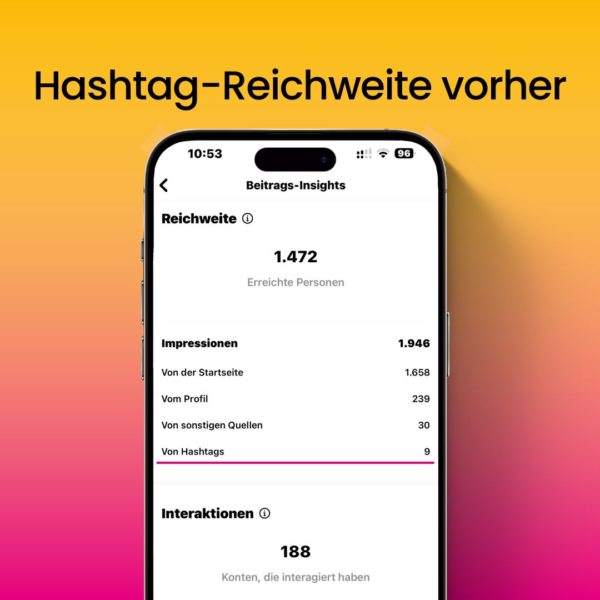 Screenshot: Reichweite über Instagram Hashtags ohne Hashtag Guide